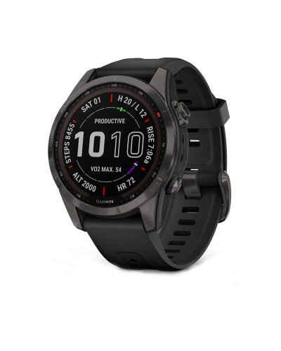 Смарт-годинник Garmin Fenix 7S Sapphire Solar Carbon G. DLC Titanium w. Black Band (010-02539-24/25)