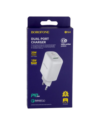 Сетевое Зарядное Устройство Borofone BN4 PD 20W QC3.0