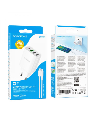 Сетевое Зарядное Устройство Borofone BA79A Clever PD20W/QC (1C3A) Type C to Type C