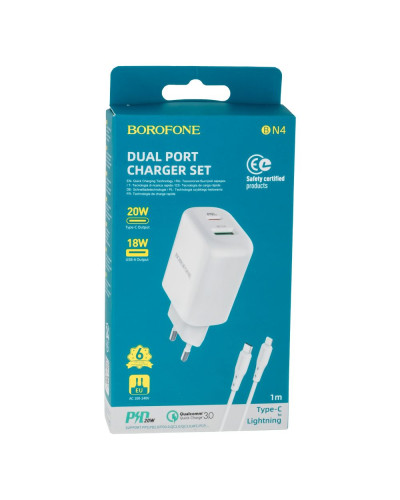 Сетевое Зарядное Устройство Borofone BN4 PD 20W QC3.0 Type-C to LightningСетевое Зарядное Устройство Borofone BA58A Digital Display 2USB 2.4A