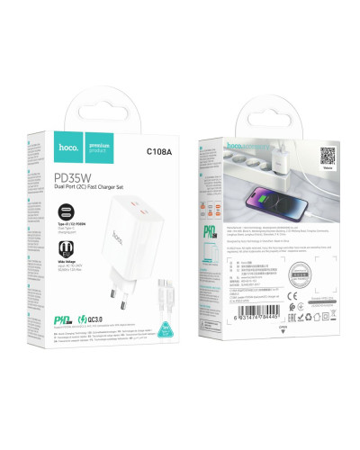 Сетевое Зарядное Устройство Hoco C108A Leader PD35W/QC Type-C to Lightning