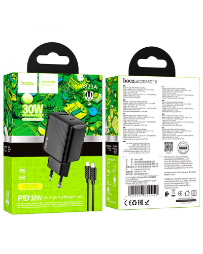 Сетевое Зарядное Устройство Hoco CS23A 1USB/1USB-C PD/QC 30W+Type-C to Lightning