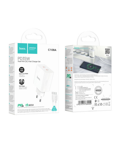 Сетевое Зарядное Устройство Hoco C108A Leader PD35W/QC Type-C to Type-C