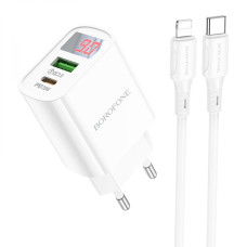 Сетевое Зарядное Устройство Borofone BA78A PD20W+QC3.0 digital display Type-C to Lightning