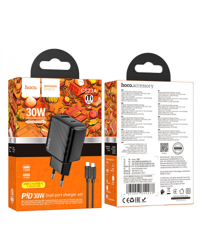 Сетевое Зарядное Устройство Hoco CS23A 1USB/1USB-C PD/QC 30W+Type-C to Type-C