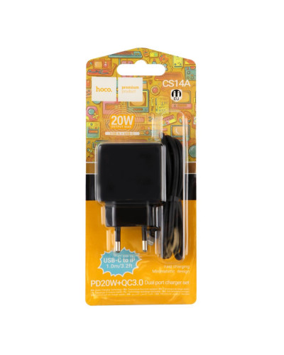 Сетевое Зарядное Устройство Hoco CS14A 1USB-C/1USB PD/QC 20W+Type-C to Lightning