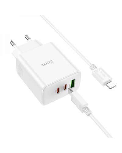 Сетевое Зарядное Устройство Hoco C126A Pure PD+QC 40W(2C1A) Type C to Lightning