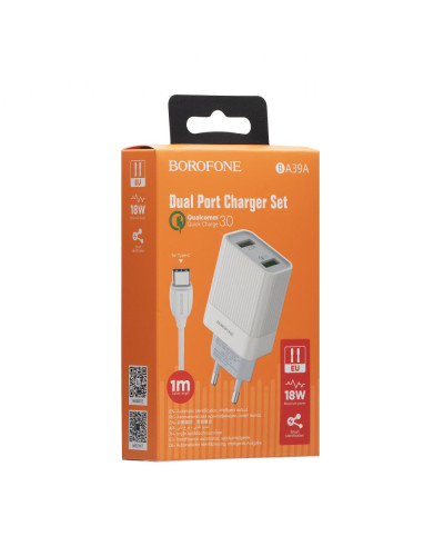 Сетевое Зарядное Устройство Borofone BA39A QC3.0 Type-C 2USB 18W