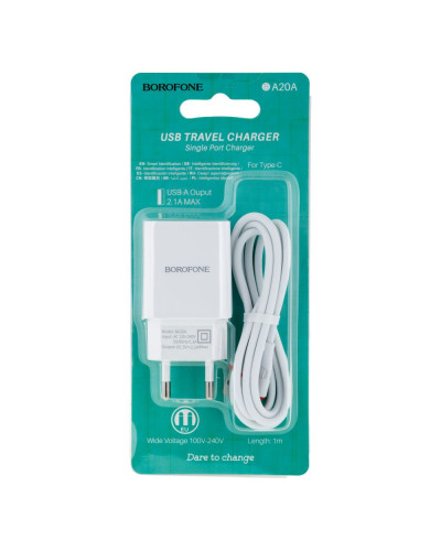 Сетевое Зарядное Устройство Borofone BA20A Type-C 1USB 2.1A