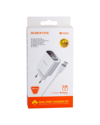 Сетевое Зарядное Устройство Borofone BA58A Digital Display Micro 2USB 2.4A