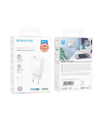 Сетевое Зарядное Устройство Borofone BA77A Insightful PD/QC 30W Type-C to Lightning