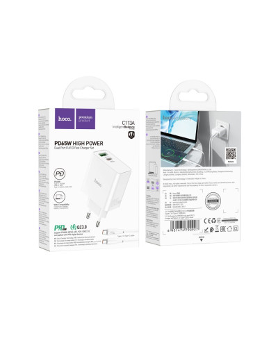 Сетевое Зарядное Устройство Hoco C113A Awesome PD+QC 65W Type-C to Type-C