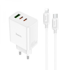 Сетевое Зарядное Устройство Hoco C126A Pure PD+QC 40W(2C1A) Type C to Lightning