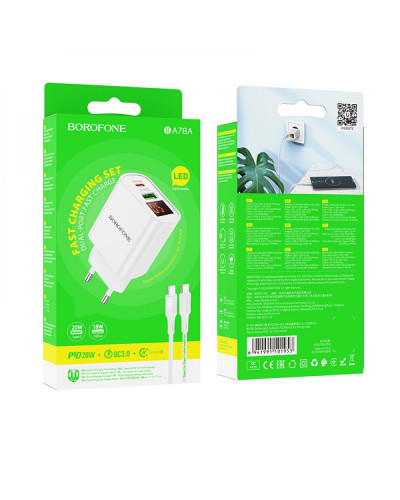 Сетевое Зарядное Устройство Borofone BA78A PD20W+QC3.0 digital display Type-C to Type-C