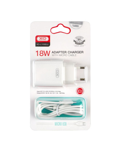Сетевое Зарядное Устройство XO L103 1USB QC 18W+USB to Micro