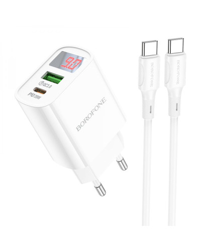 Сетевое Зарядное Устройство Borofone BA78A PD20W+QC3.0 digital display Type-C to Type-C