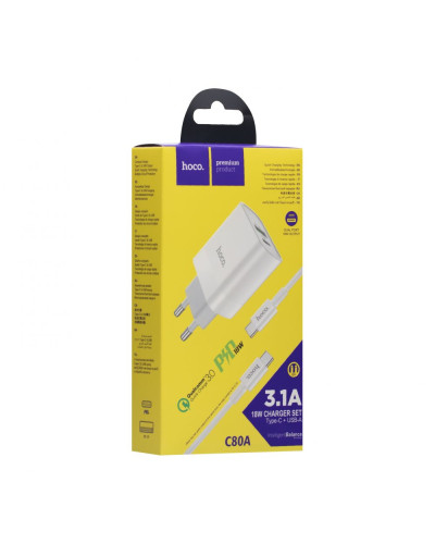 Сетевое Зарядное Устройство Hoco C80A PD 20W + QC3.0 Type-C to Type-C