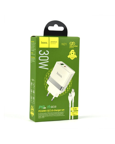Сетевое Зарядное Устройство Hoco N21 Topspeed PD30W+QC3.0 Type-C to Type-C
