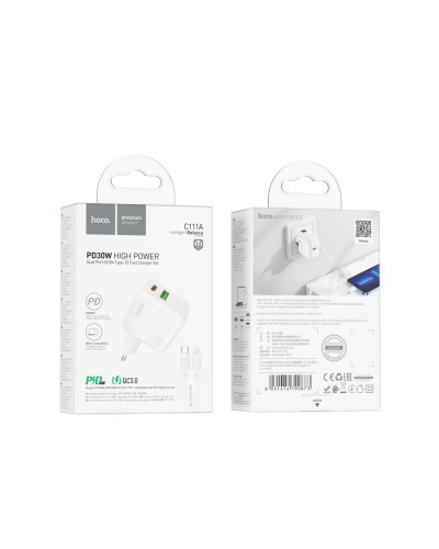 Сетевое Зарядное Устройство Hoco C111A Lucky PD30W+QC3.0 Type-C to Lightning