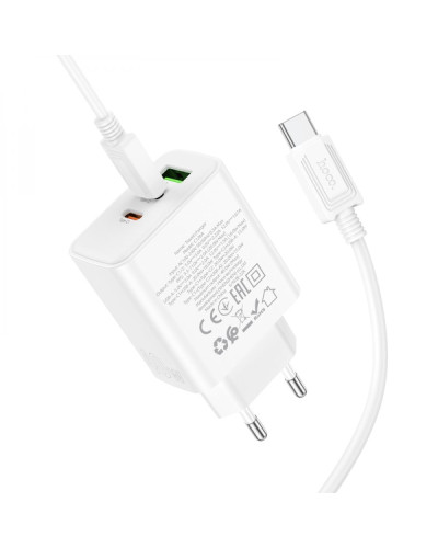 Сетевое Зарядное Устройство Hoco C126A Pure PD+QC 40W(2C1A) Type C to Type C
