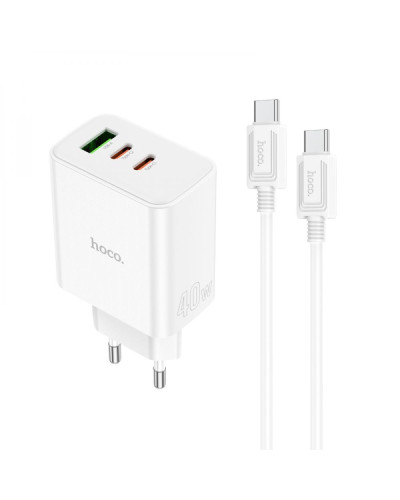 Сетевое Зарядное Устройство Hoco C126A Pure PD+QC 40W(2C1A) Type C to Type C