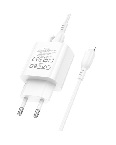 Сетевое Зарядное Устройство Borofone BA81A 1USB-C PD/QC 20W+Type-C to Lightning