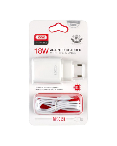 Сетевое Зарядное Устройство XO L103 1USB QC 18W+USB to Type-C