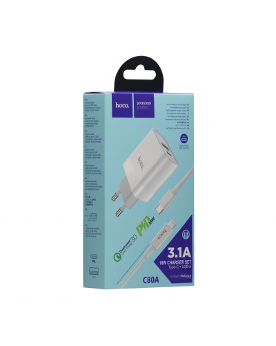 Сетевое Зарядное Устройство Hoco C80A PD 20W + QC3.0 Type-C to Lightning