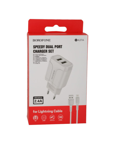 Сетевое Зарядное Устройство Borofone BA37A Lightning 2USB 2.4A