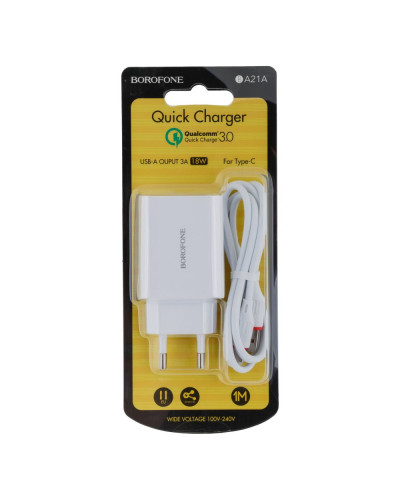 Сетевое Зарядное Устройство Borofone BA21A Type-C QC 3.0A 18W