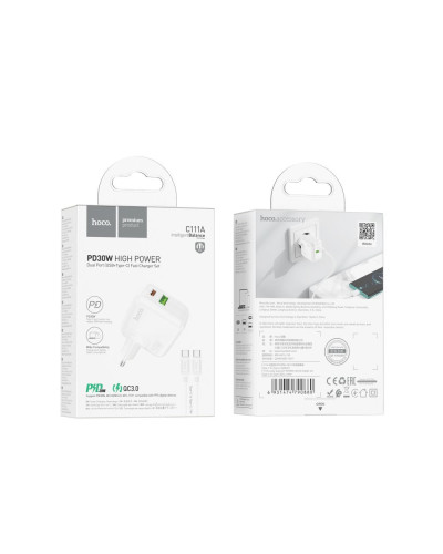 Сетевое Зарядное Устройство Hoco C111A Lucky PD30W+QC3.0 Type-C to Type-C