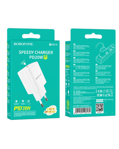 Сетевое Зарядное Устройство Borofone BA81A 1USB-C PD/QC 20W