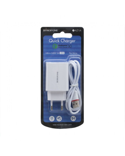 Сетевое Зарядное Устройство Borofone BA21A Micro QC 3.0A 18W