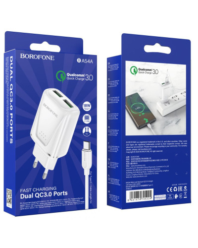 Сетевое Зарядное Устройство Borofone BA54A QC3.0 18W Type-C