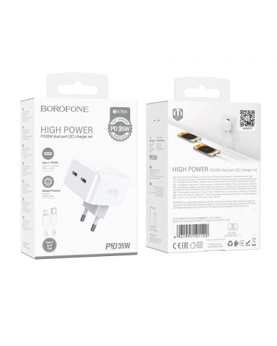 Сетевое Зарядное Устройство Borofone BA76A Source PD/QC 35W Type-C to Lightning