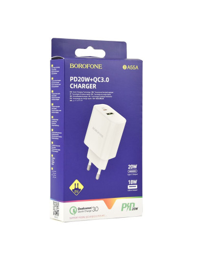 Сетевое зарядное устройство Borofone BA55A dual port PD20W+QC3.0