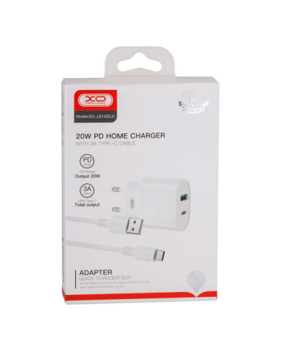 Сетевое Зарядное Устройство XO L81A EU PD20W+QC3.0 Type-C 2USB