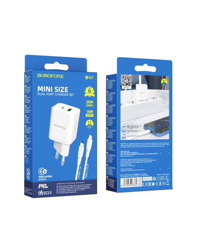 Сетевое Зарядное Устройство Borofone BN7 PD20W+QC3.0 Type-C To Lightning