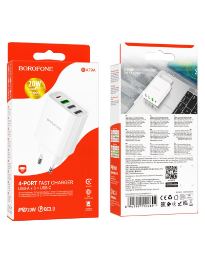 Сетевое Зарядное Устройство Borofone BA79A Clever PD20W/QC (1C3A)