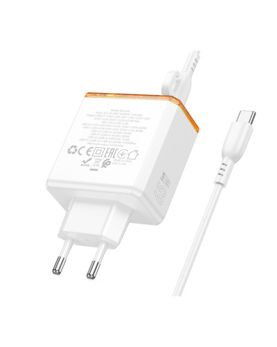 Сетевое Зарядное Устройство Borofone BAS34A 2Type-C/1USB PD/QC 65W Type-C to Type-C