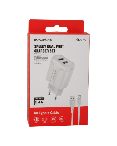 Сетевое Зарядное Устройство Borofone BA37A Type-C 2USB 2.4A