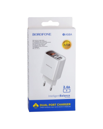 Сетевое Зарядное Устройство Borofone BA58A Digital Display 2USB 2.4A