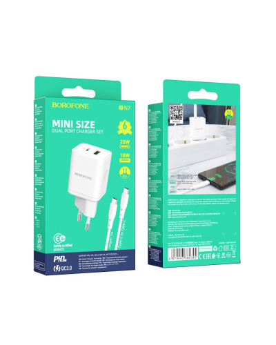 Сетевое Зарядное Устройство Borofone BN7 PD20W+QC3.0 Type-C To Type-C
