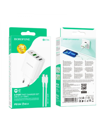 Сетевое Зарядное Устройство Borofone BA79A Clever PD20W/QC (1C3A) Type C to Lightning