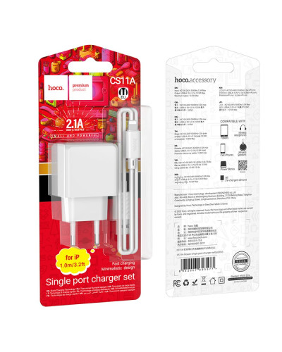 Сетевое Зарядное Устройство Hoco CS11A 1USB 2.1A+USB to Lightning